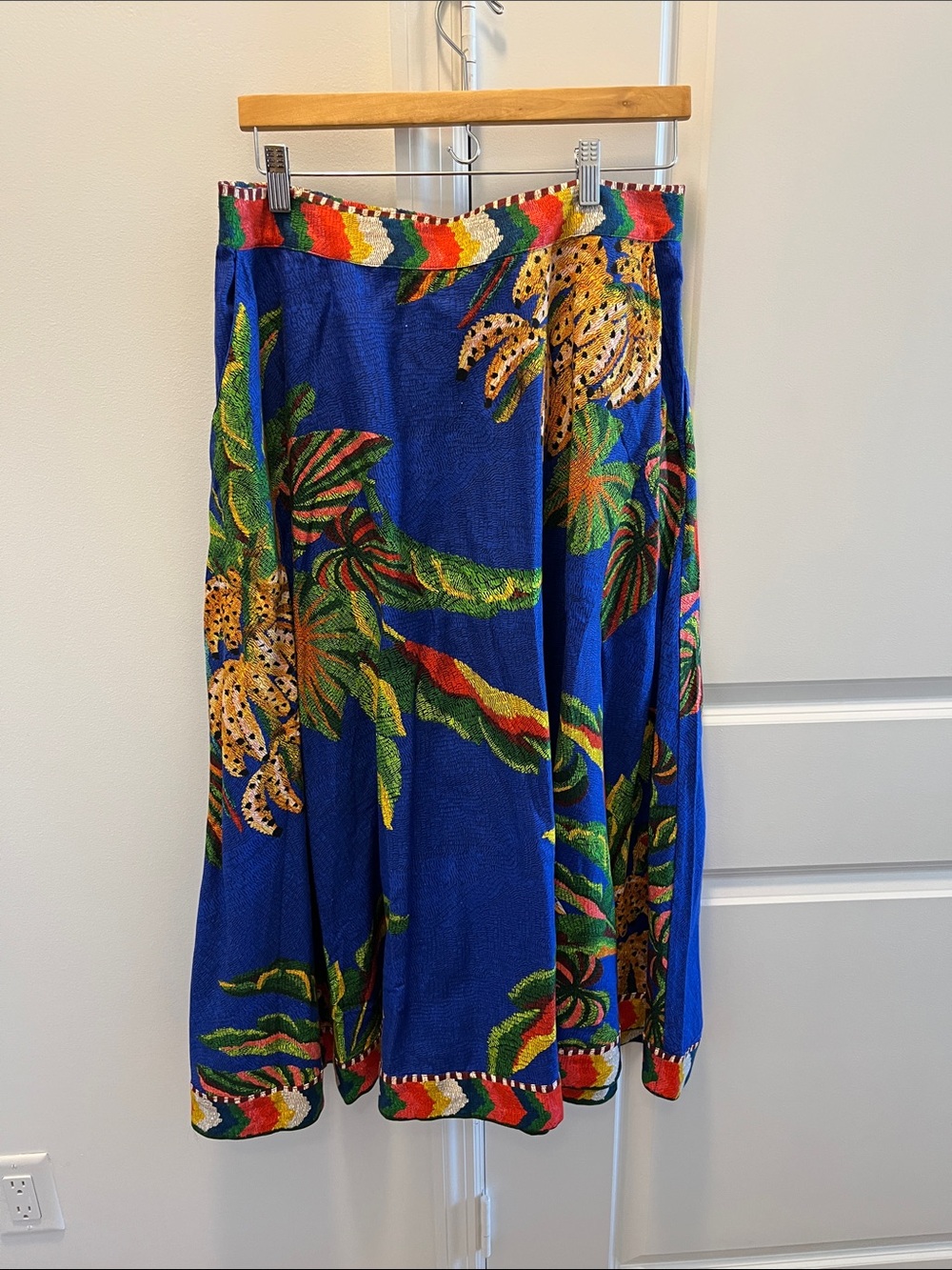 FARM Rio Blue Tropical Midi Skirt with Multicolor Trim - Picture 2 of 3